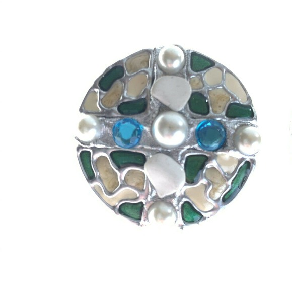 Vtg LA RAGE Mosaic Earrings Circles Gems Statement - Picture 4 of 9